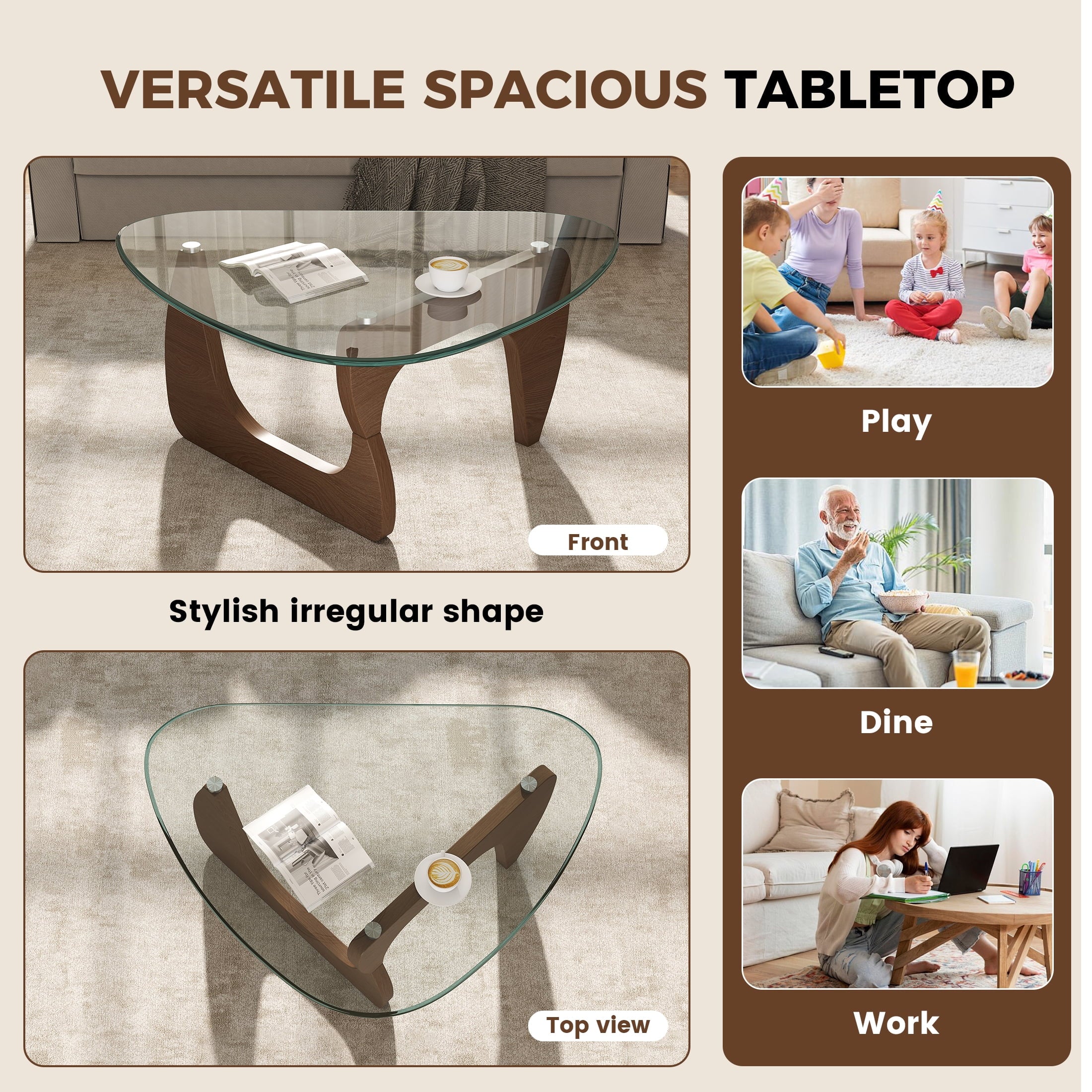 Daluvenix Modern Glass Coffee Table for Living Room, Mid Century Coffee Table, Triangle Small Coffee Tables, Suitable for Bedroom Living Room Reception Office Tables