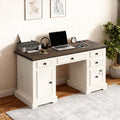 59" Executive Desk with Drawers, Lockable File Cabinet & Power Outlet – Warm White