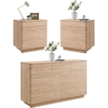 3-Piece Bedroom Furniture Set with 52" Dresser & 2 Nightstands with Charging Station – Natural Oak