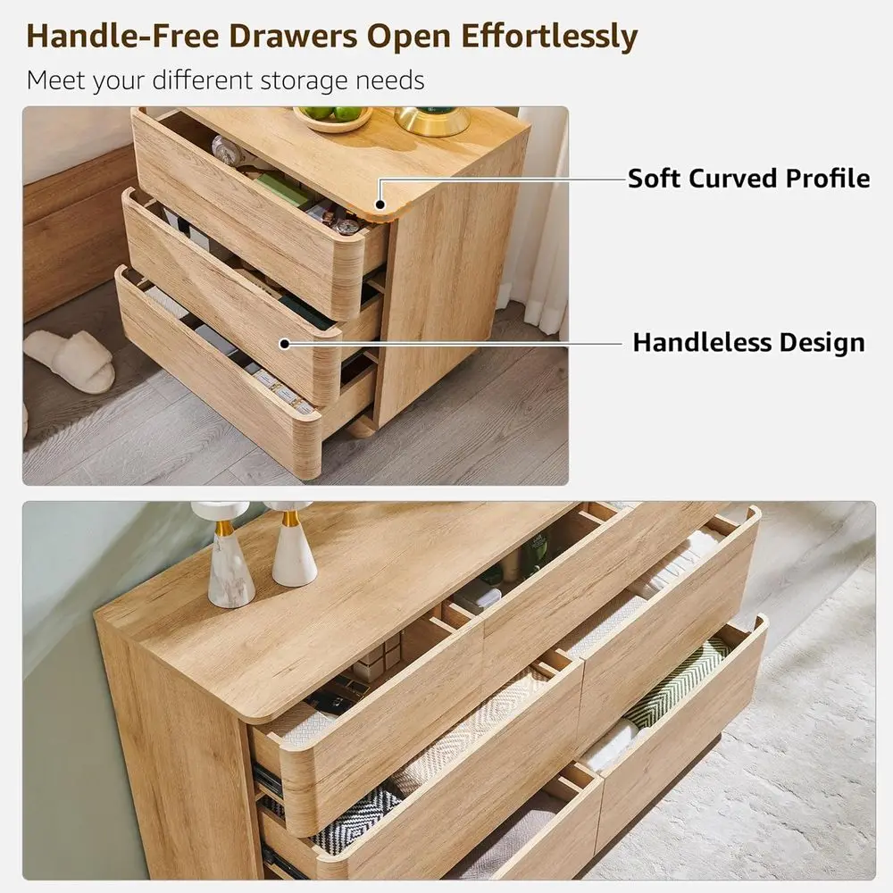 3-Piece Bedroom Furniture Set with 52" Dresser & 2 Nightstands with Charging Station – Natural Oak