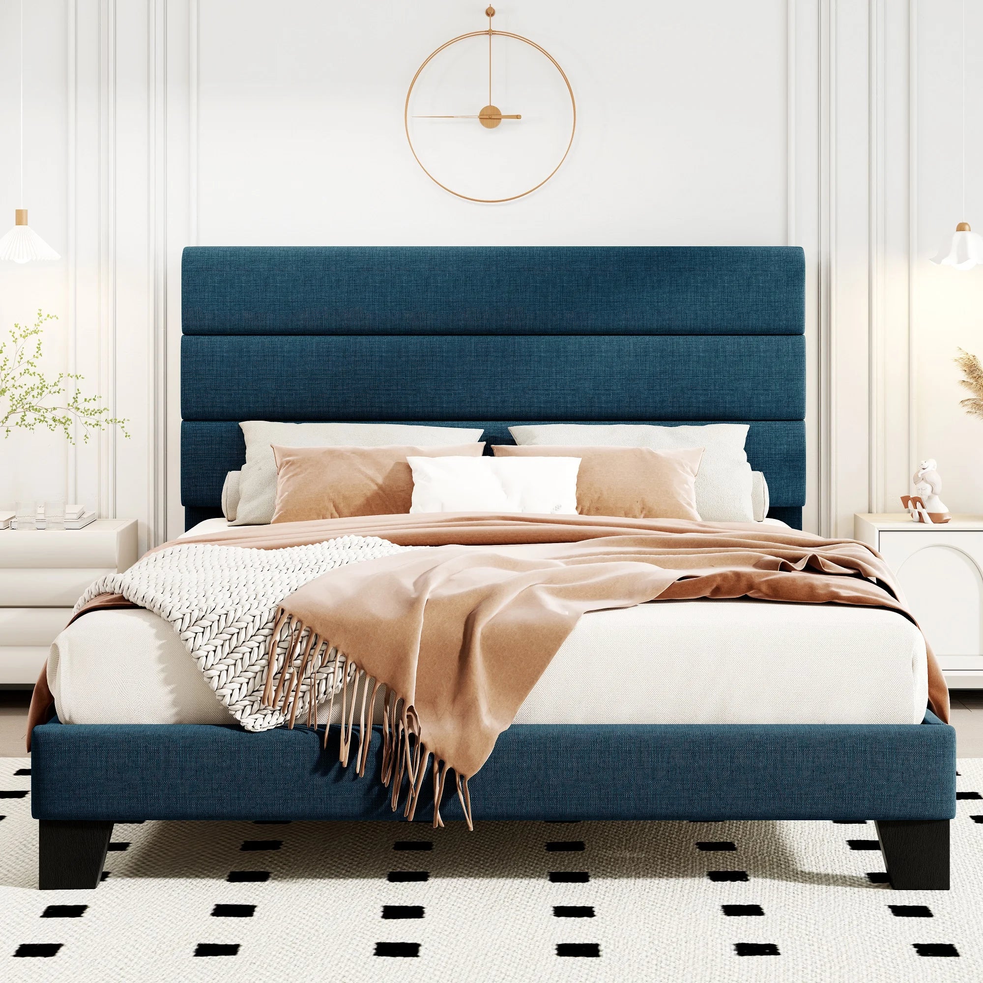 Bed Frame with Headboard, Fabric Platform Bed, Strong Wood Slats Support Panel Bed Mattress Foundation Allewie