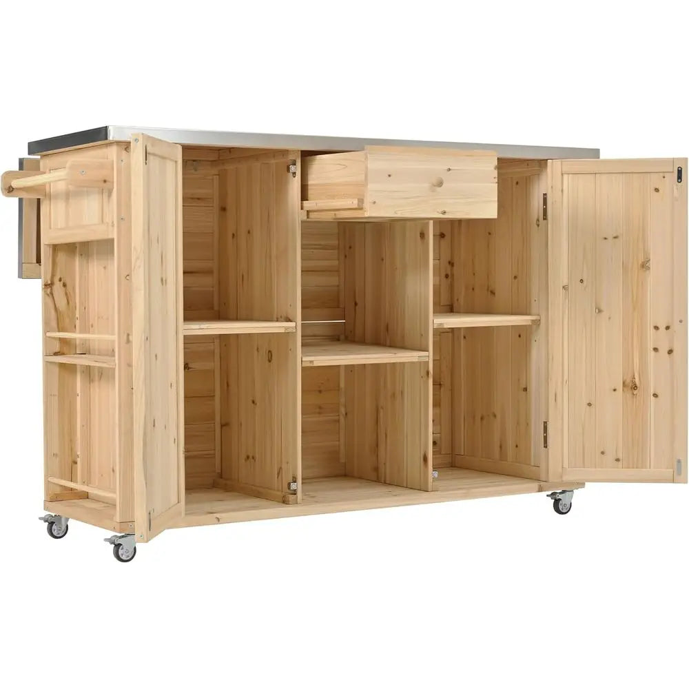 Outdoor Grill Cart with Stainless Steel Top, Patio Kitchen Island Storage Cabinet, BBQ Bar