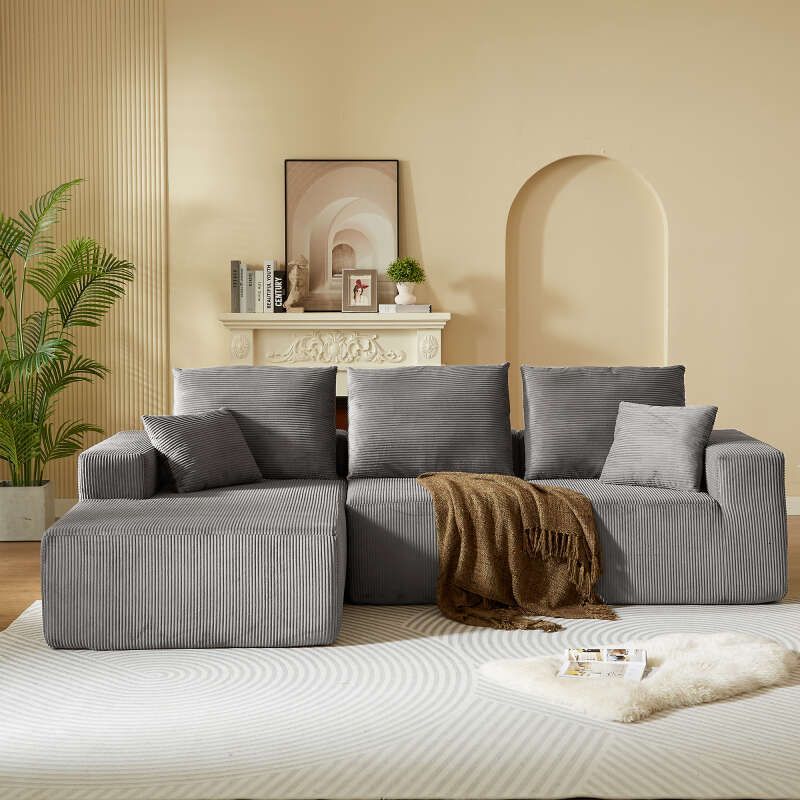 Modern Corduroy Sectional Sofa – Modular Foam Couch with Plush Cushions