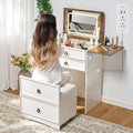 Compact 3-in-1 Makeup Vanity Desk with Mirror, Lights & Hidden Chair – White & Barnwood Finish