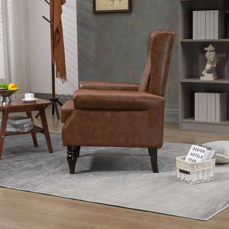 Modern PU Leather Accent Chair – Upholstered Lounge Armchair with Wood Legs