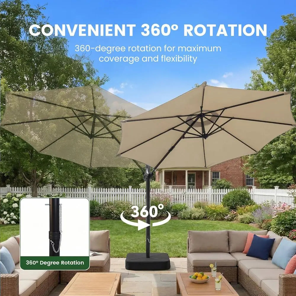 10Ft Large Cantilever Patio Umbrella with Base, 360° Rotation, Ideal for Outdoor Deck, Pool, Backyard, Garden, Champagne