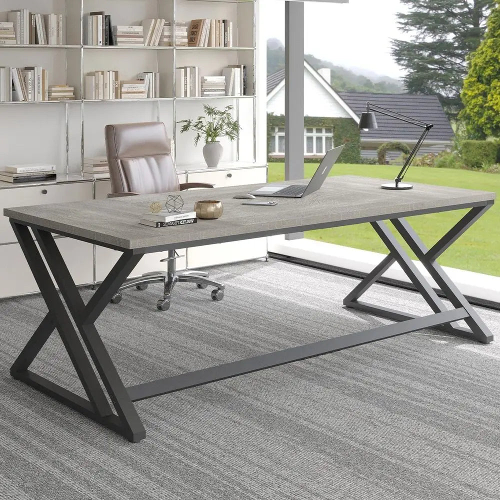 Large Industrial Double Workstation Desk for Two – Light Grey Oak