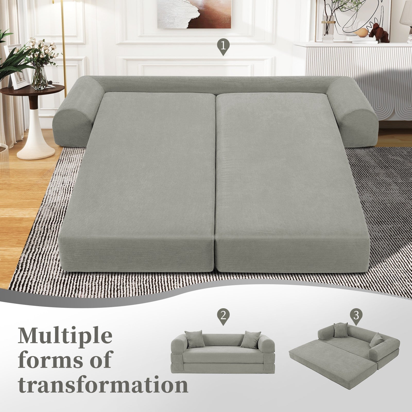 80" Queen Convertible Sofa Bed, No Assembly Modern Boneless Couch Sofa in Box