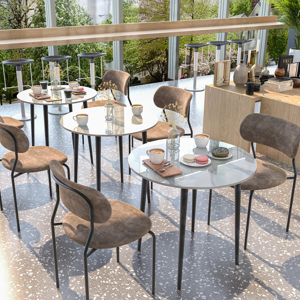 32" Sintered Stone Dining Table round Reception Coffee Table for 2-4 Person - Small Kitchen Table with Black Metal Legs