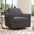 360° Swivel Accent Chair – Modern Upholstered Barrel Armchair with Nailhead Trim
