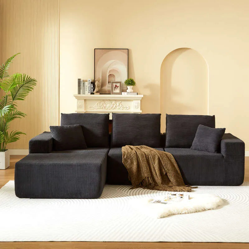 Modern Corduroy Sectional Sofa – Modular Foam Couch with Plush Cushions