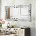 Crushed Diamond Wall Mirror Rectangular Glass Silver Vanity with Decorative Glam Bling Crystal Frame Edge