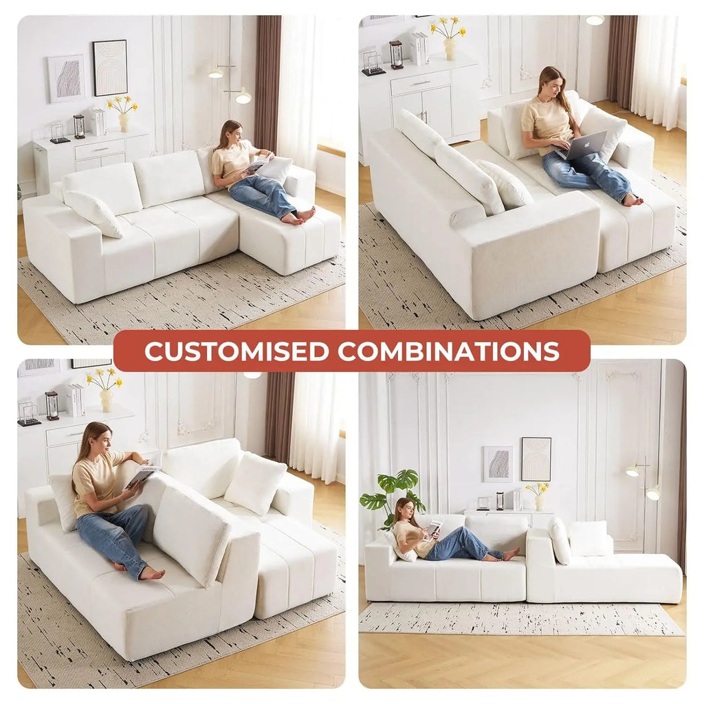 105" Cloud Modular Sectional Couch,Chenille Boneless Couches with Deep Seat,Upholstered L-Shape Sofa with Chaise,, Customized