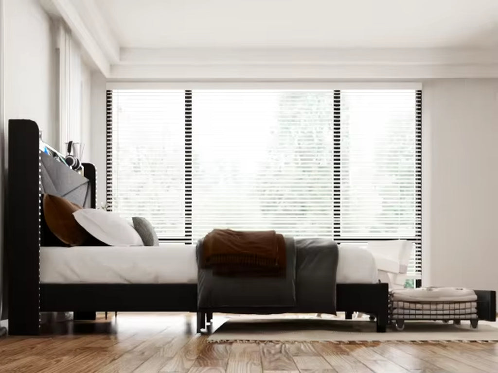Modern Queen Size Tufted Headboard Platform Bed Frame with Wooden Storage Drawers – Soft Chenille Upholstered Bed