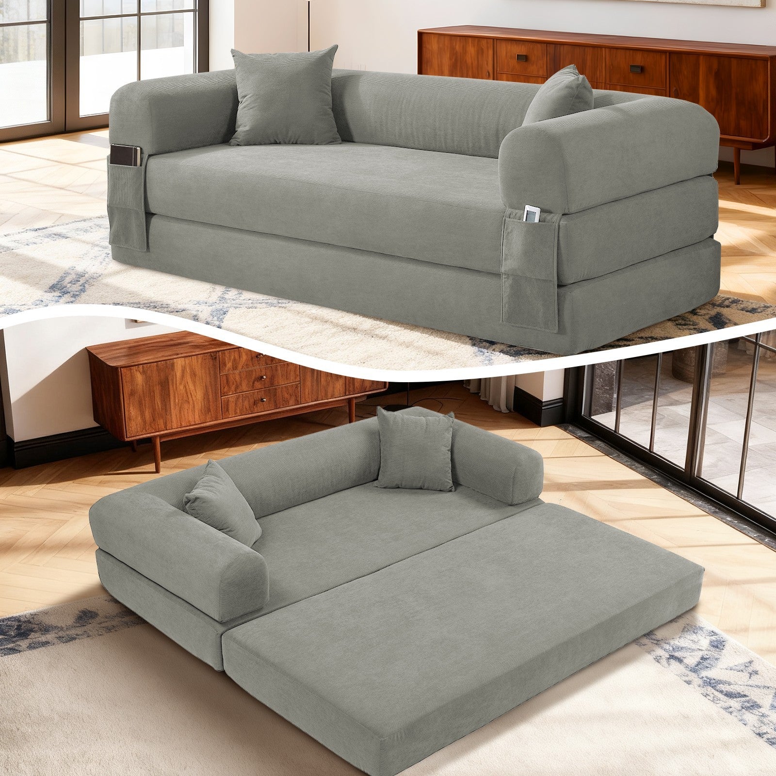 80" Queen Convertible Sofa Bed, No Assembly Modern Boneless Couch Sofa in Box