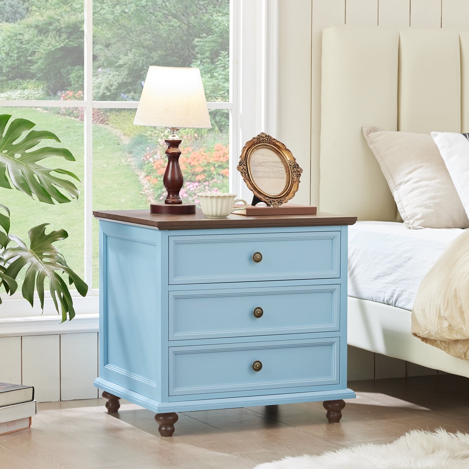 Nightstand with 3 Drawers, Bedside Table for Bedroom, Spacious Storage Cabinet for Living Room,Closet - Light Blue