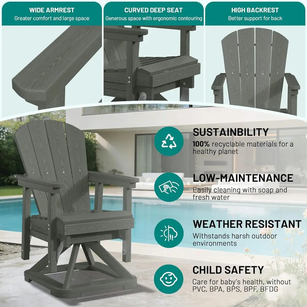 All-Weather HDPE Swivel Glider Chair Set of 2 with 360° Rotation & Smooth Movement – Outdoor Adirondack Patio Chairs