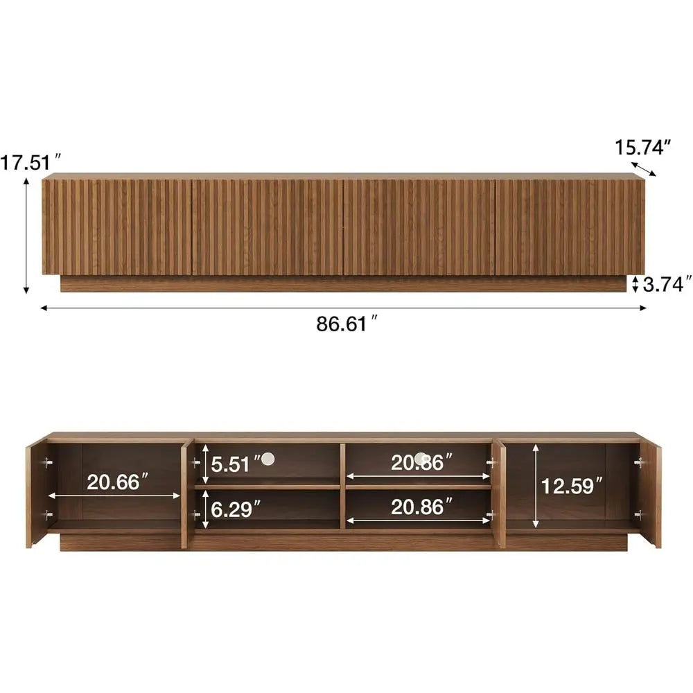 Walnut TV Stand for 85 Inch TVs with Storage Cabinets – Modern Brown Entertainment Center