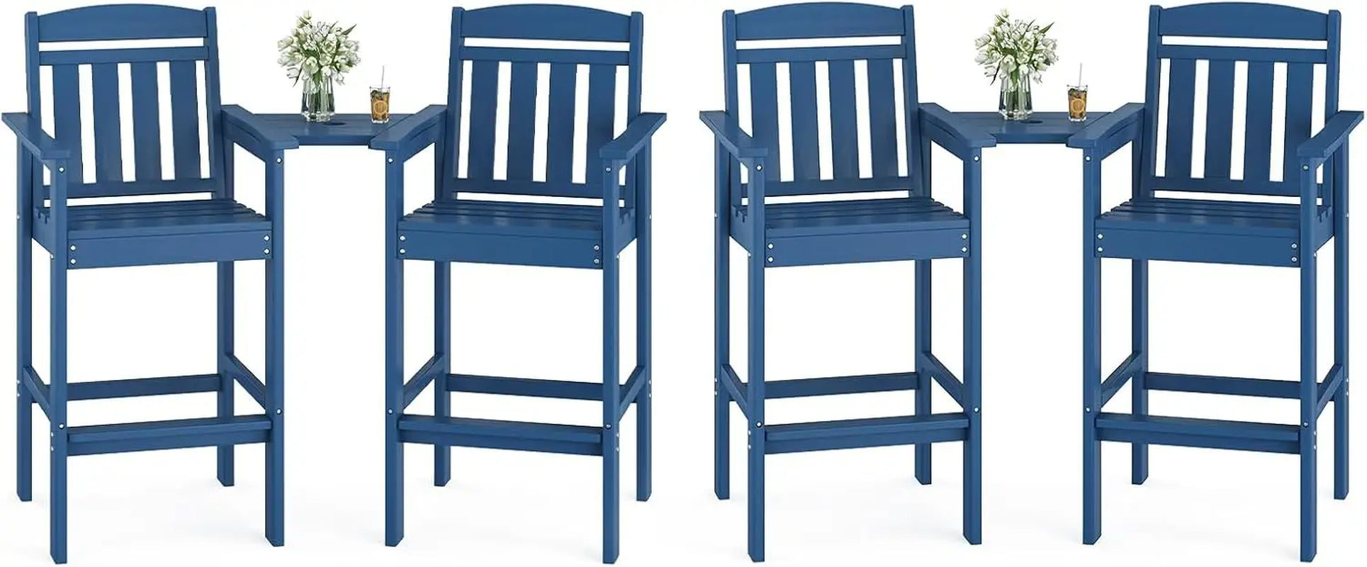 Set of 2 Tall Adirondack Chairs, HDPE Bar Stools with Connecting Tray, All-Weather Patio Chair, Bar Height for Balcony