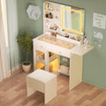LED Lighted Makeup Vanity with Sliding Mirror, Charging Station & RGB Cabinets – White