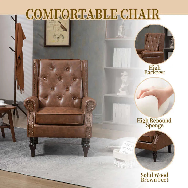 Modern PU Leather Accent Chair – Upholstered Lounge Armchair with Wood Legs