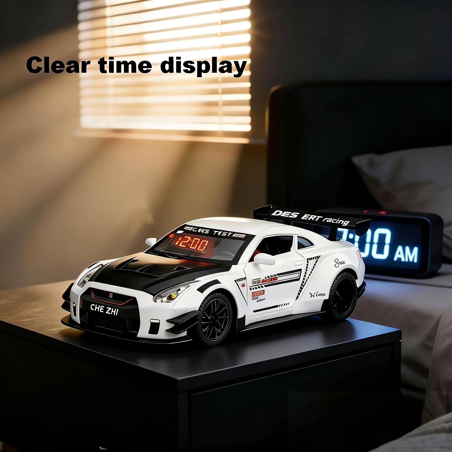 Hypercar Alarm Clock, Realistic Engine Sound with Light Show, Clear Digital Display, Spray Effect, Hypercar Model with Digital Clock, Desk Decor, Unique Gift for Car Enthusiasts