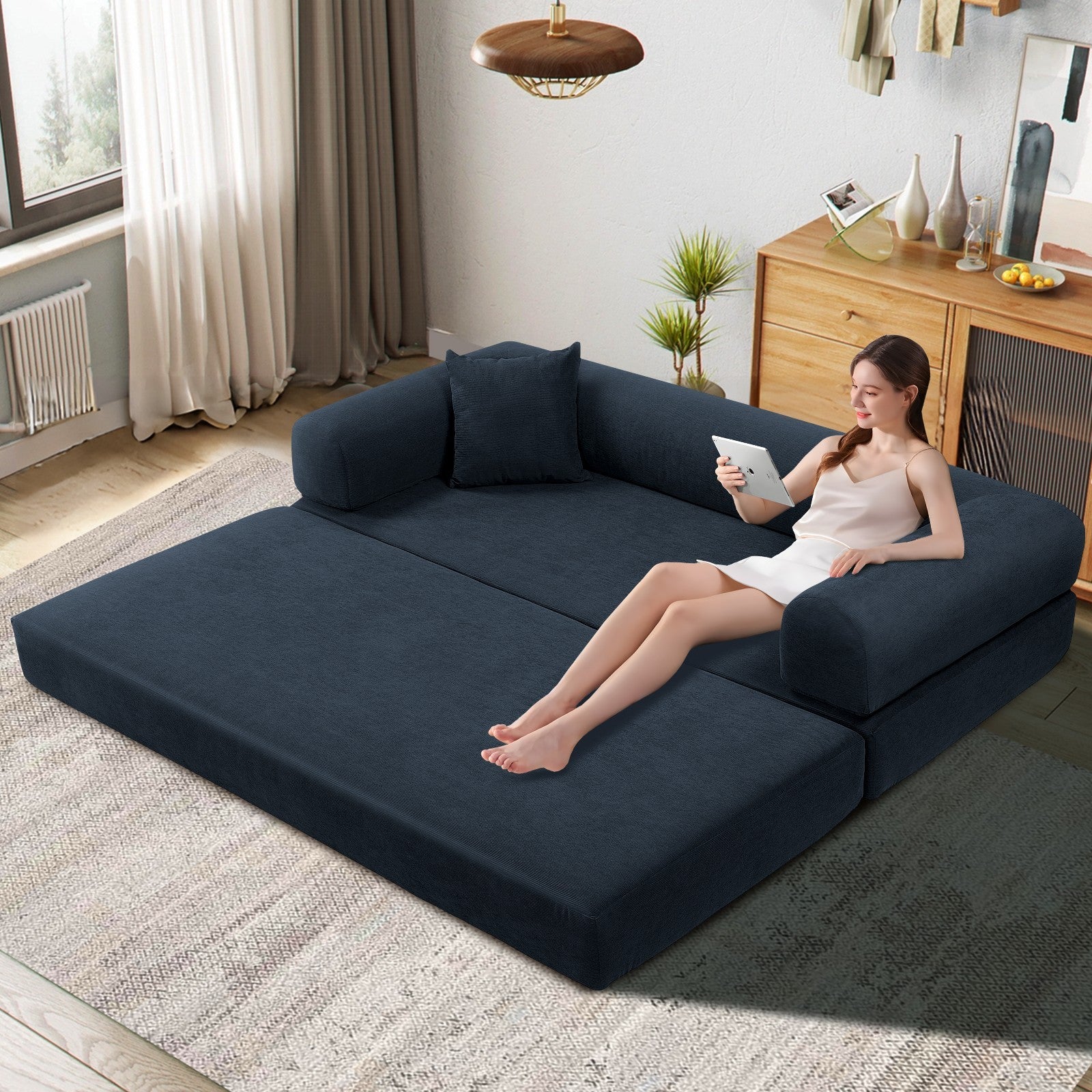 80" Queen Convertible Sofa Bed, No Assembly Modern Boneless Couch Sofa in Box