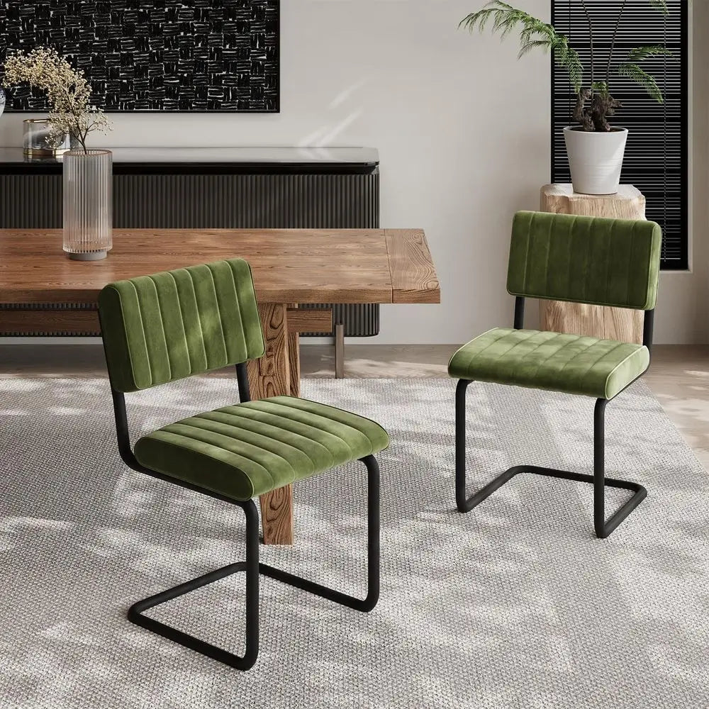 Green Velvet Dining Chairs Set of 4 with Cantilever Back – Modern Side Chairs