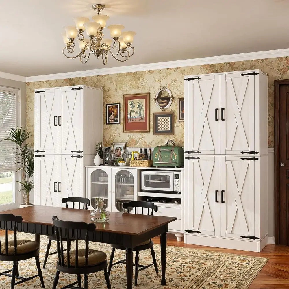 71 Tall Double Kitchen Pantry Cabinet with 8 Adjustable Shelves, White, Suitable for Dining, Living, and Utility Rooms