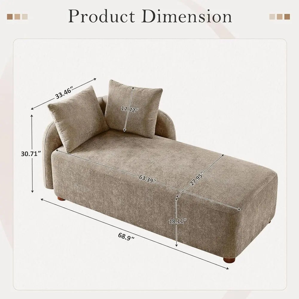 Oversized 68.9" Chenille Chaise Lounge Chair with 2 Pillows – Camel