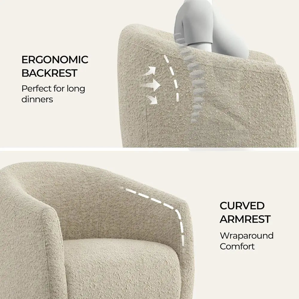 Rolling Upholstered Dining Chairs Set of 2 with Casters – Oatmeal Bouclé
