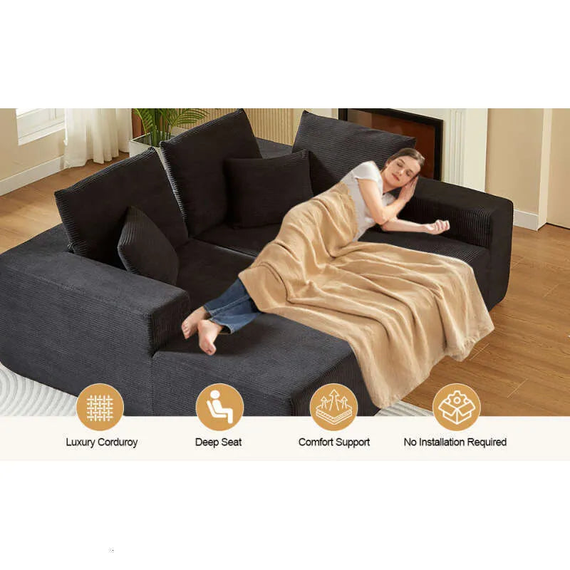 Modern Corduroy Sectional Sofa – Modular Foam Couch with Plush Cushions