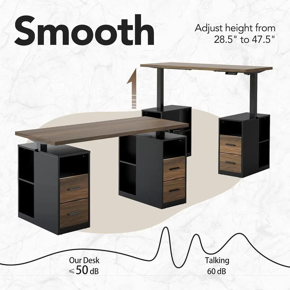 55" Electric Height-Adjustable Standing Desk with Storage & LED Strip – Black Walnut