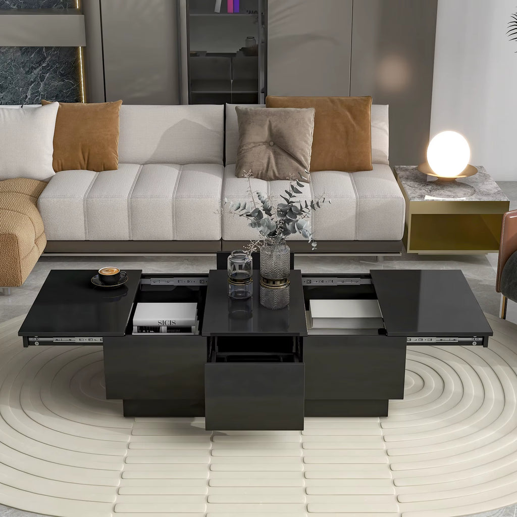 Modern High-Gloss Coffee Table – Extendable Sliding Top with Hidden Storage