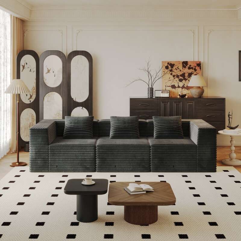 Modern Corduroy Sectional Sofa – Modular Foam Couch with Plush Cushions