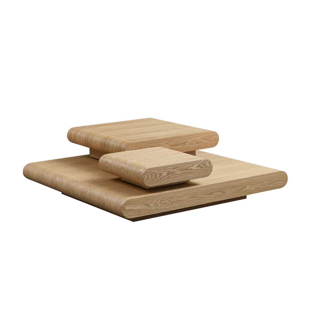 3-Piece Modular Stacking Coffee Table Natural Wood Look, Mordern MDF Table Front of the Sofa, 39.37 Inch Square Center Coffee Table for Living Room,No Assembly,Natural Color