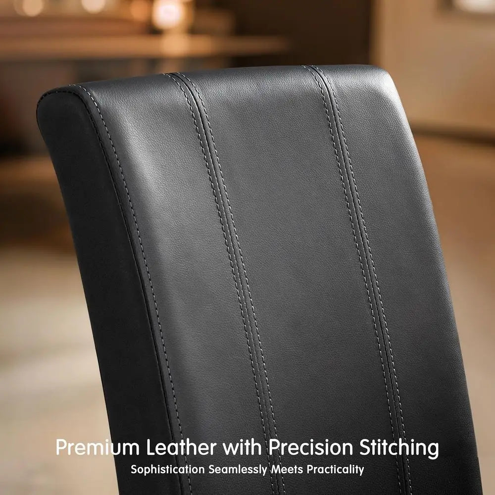 Set of 6 Leather Upholstered Dining Chairs with Solid Wood Legs – Black Classic