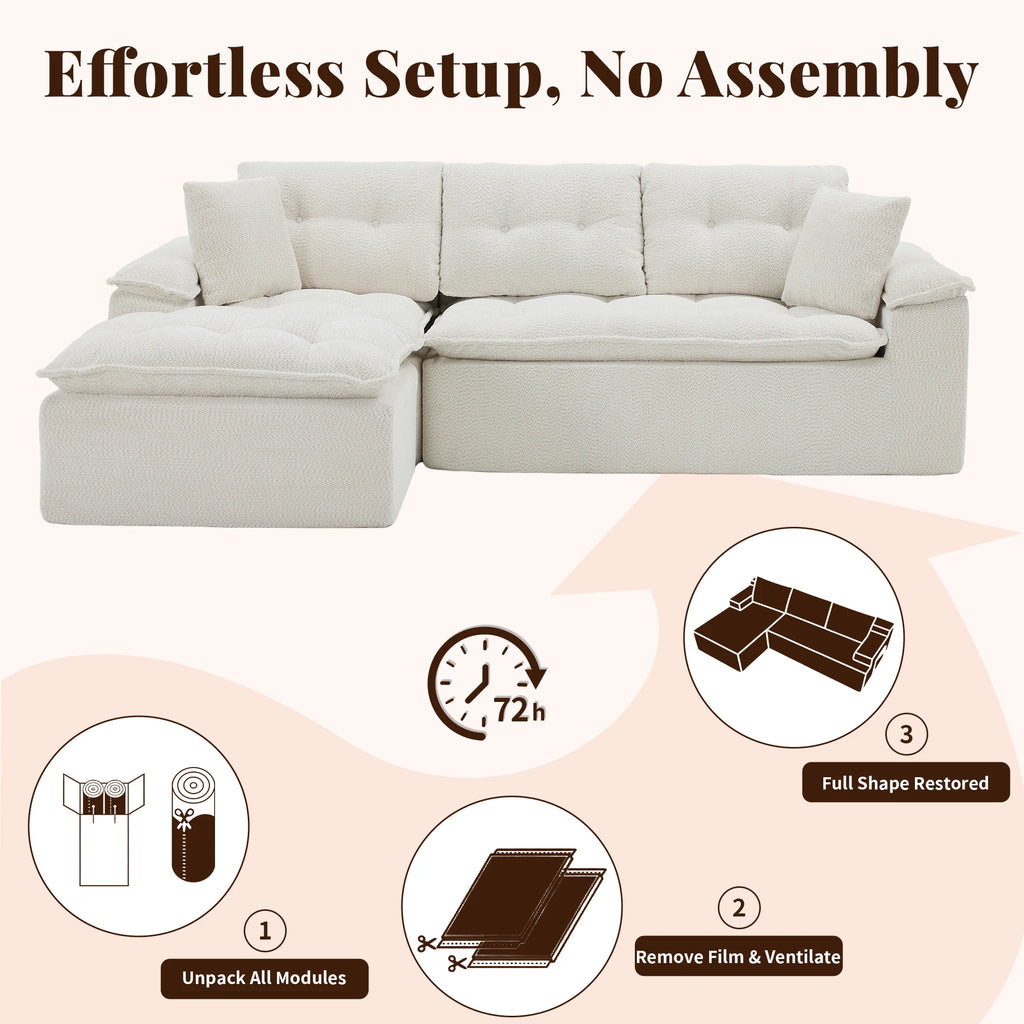 110" Modern L Shape Boneless Cloud Sectional Sofa, Chenille Deep Seat Modular Couch with Ottoman, No Assembly Needed for Living Room