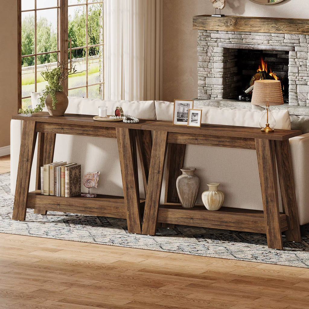 41.3-Inch Farmhouse Entryway Table with 2-Tier Storage – Narrow Console Table for Hallway & Behind Couch