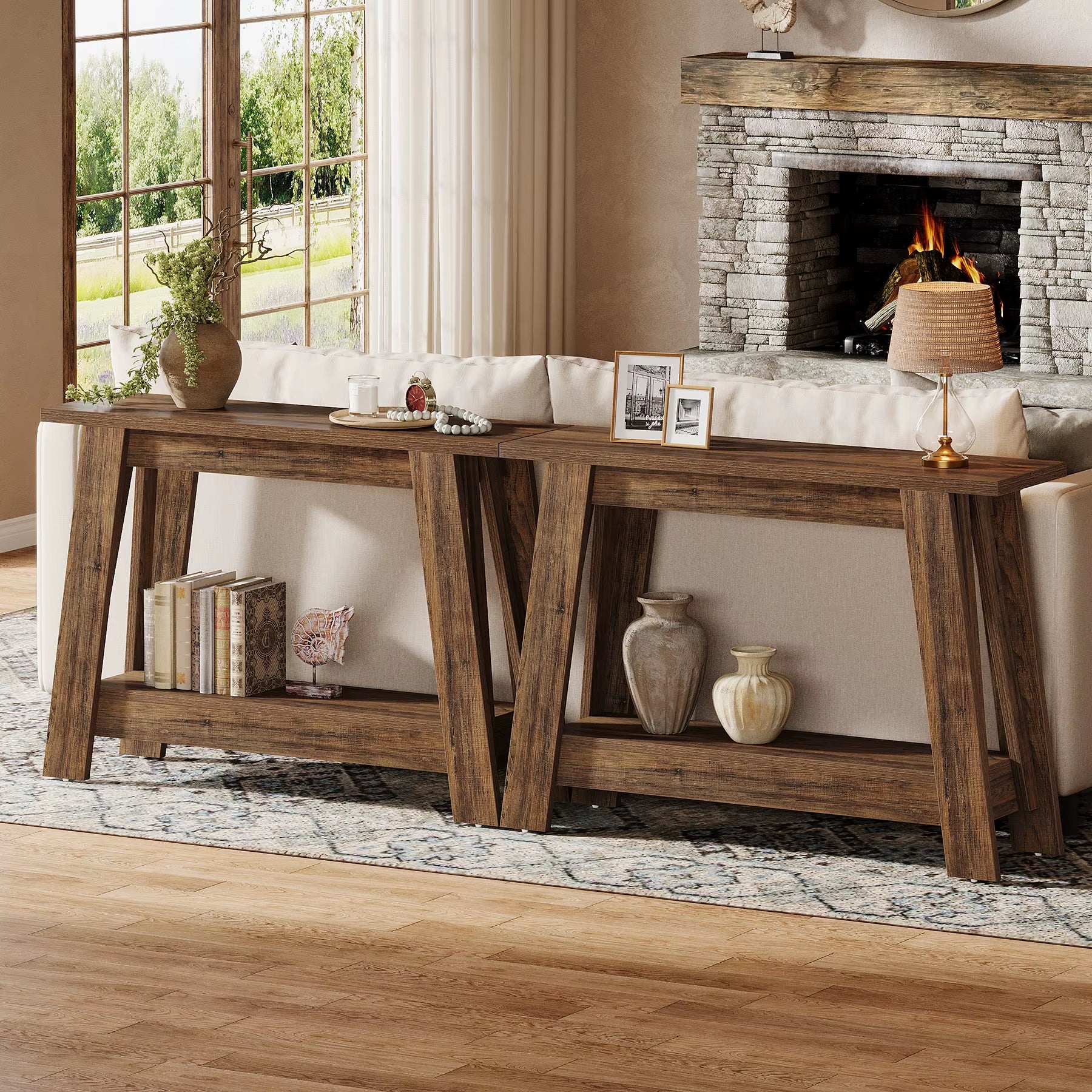 41.3-Inch Farmhouse Entryway Table with 2-Tier Storage – Narrow Console Table for Hallway & Behind Couch
