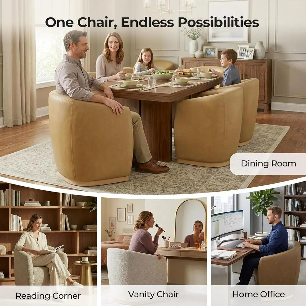 Rolling Upholstered Dining Chairs Set of 2 with Casters – Oatmeal Bouclé