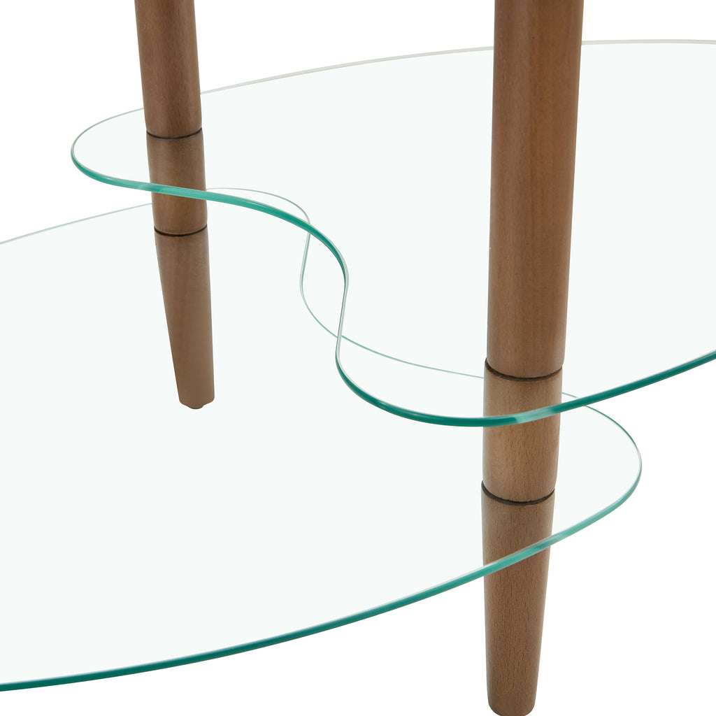Transparent Oval Glass Coffee Table, Modern Living Room Table, Oak Leg Coffee Table, Three-Layer Glass Table