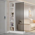 Freestanding Room Divider with Storage Shelves – White & Black Bookshelf Partition