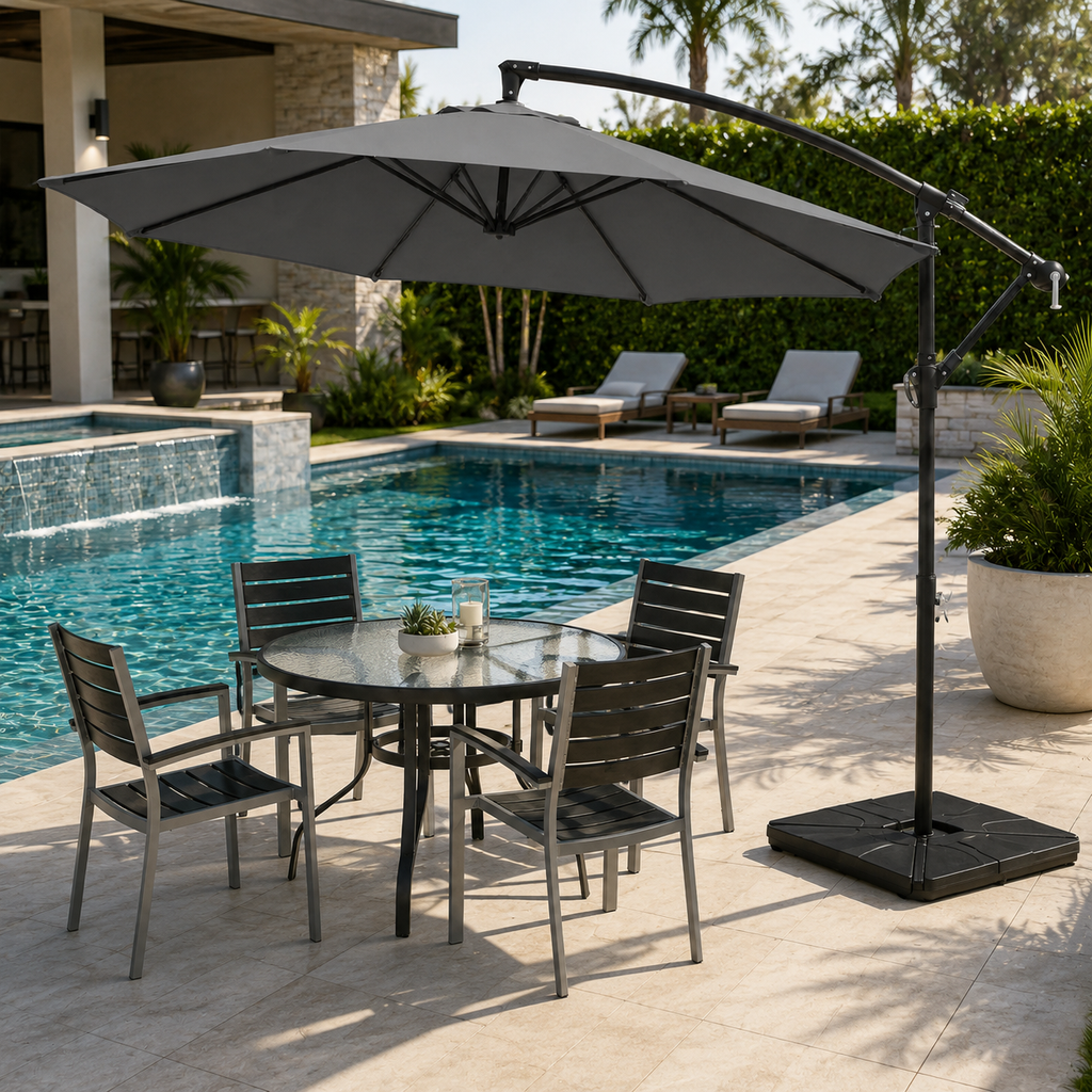 10FT Cantilever Patio Umbrella with Base – Outdoor Offset Umbrella with UV Protection