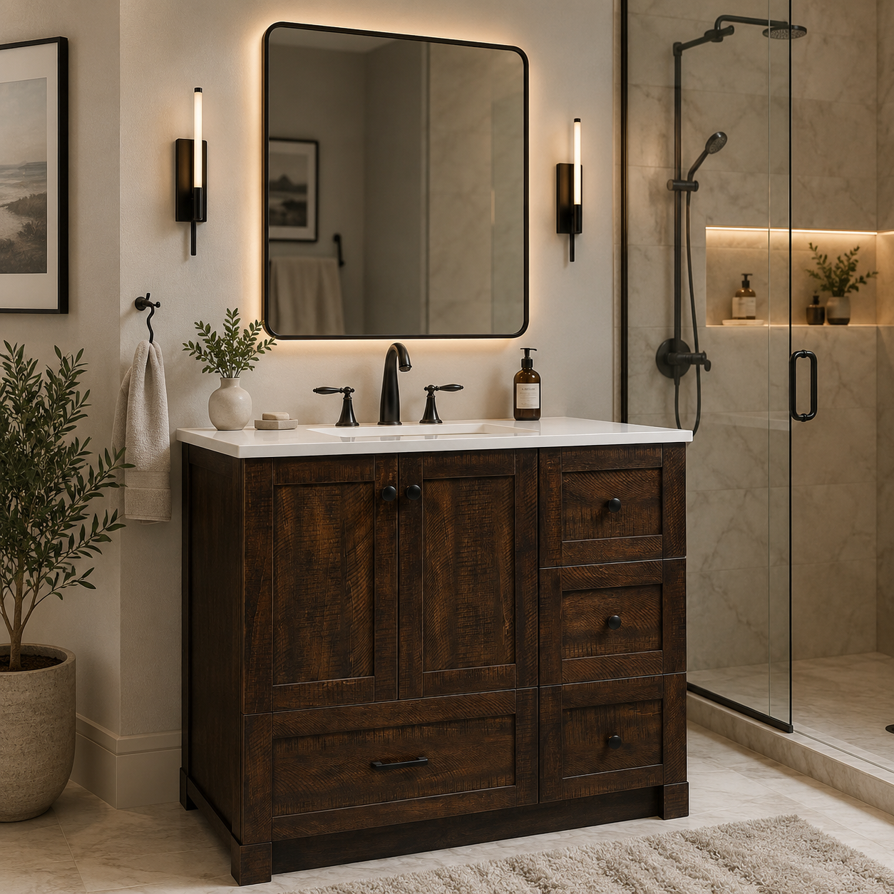36-Inch Single Sink Bathroom Vanity with Soft-Close Drawers – Ivory White Vanity with Engineered Marble Top