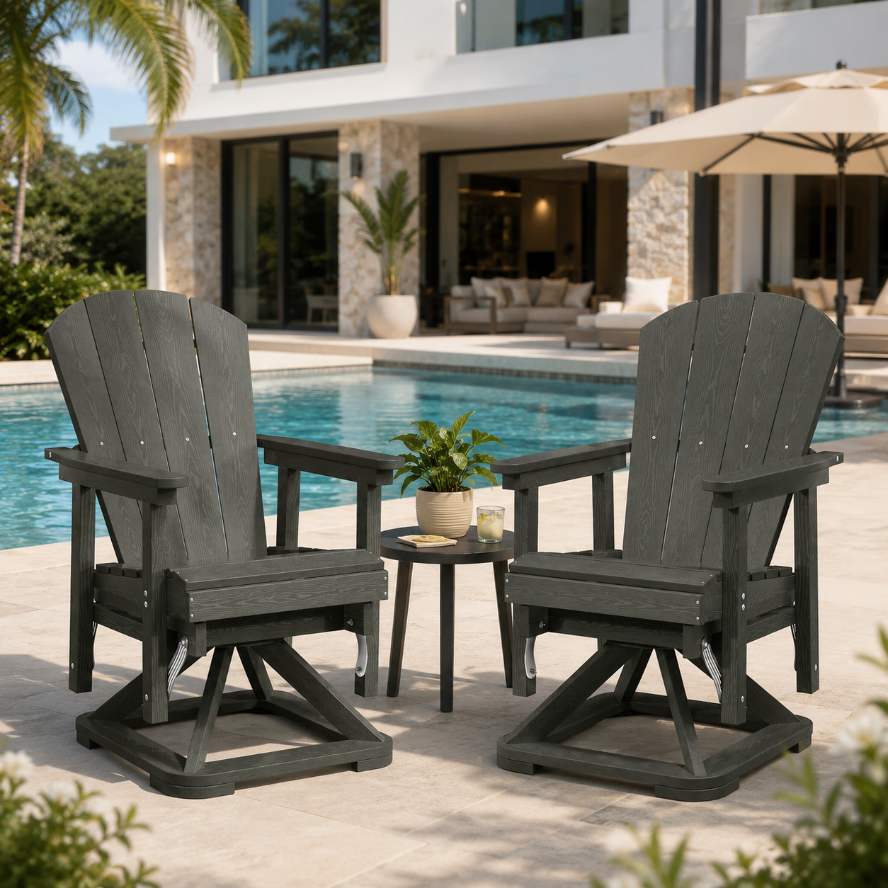 All-Weather HDPE Swivel Glider Chair Set of 2 with 360° Rotation & Smooth Movement – Outdoor Adirondack Patio Chairs