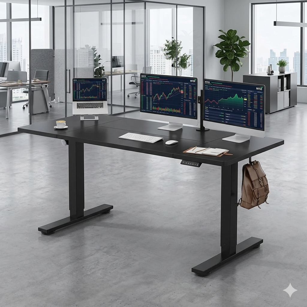 71" Adjustable Height Electric Standing Desk with Cable Management & Cup Holder – Black