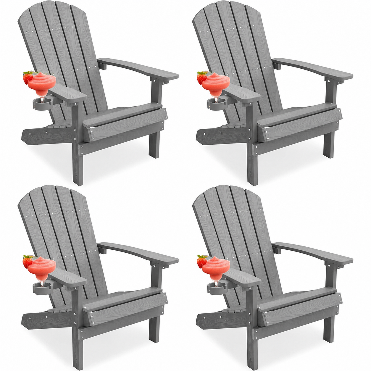 Set of 4 Outdoor Adirondack Chairs – Grey Weather-Resistant Patio Seating