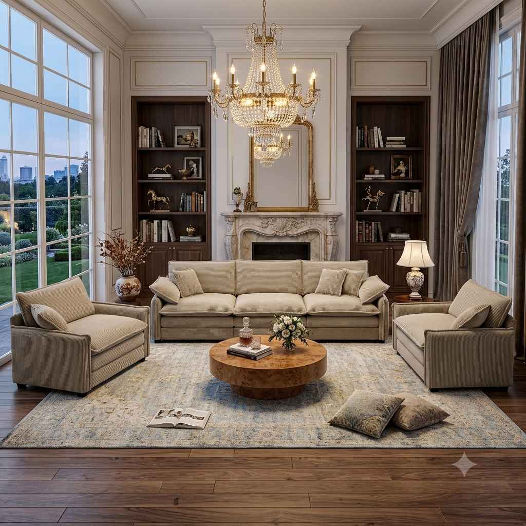 Home Theater Style 3-Seater Sofa Set with Soft Cushions & Pillows – Warm Cozy Design