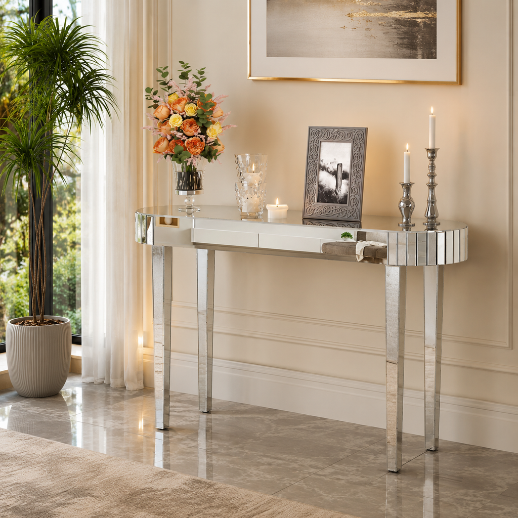 Mirrored Console Table,Mirrored Makeup Vanity Table Desk for Women Home Office Writing Desk Smooth Finish